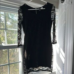 H&M Black Sheath Dress 3/4 Sleeve Crew Neck Cocktail